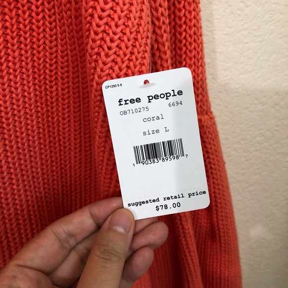 Free People Sweater V-Neck Bell Sleeve Coral Orang - Picture 8 of 12
